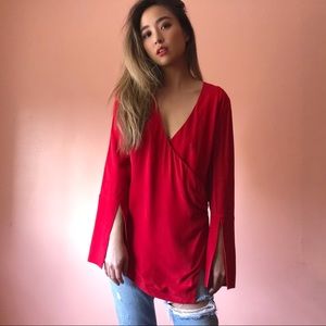 CMEO Collective Red Long Sleeve Blouse